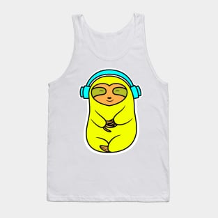 Happy Yellow Sloth With Headphones Tank Top